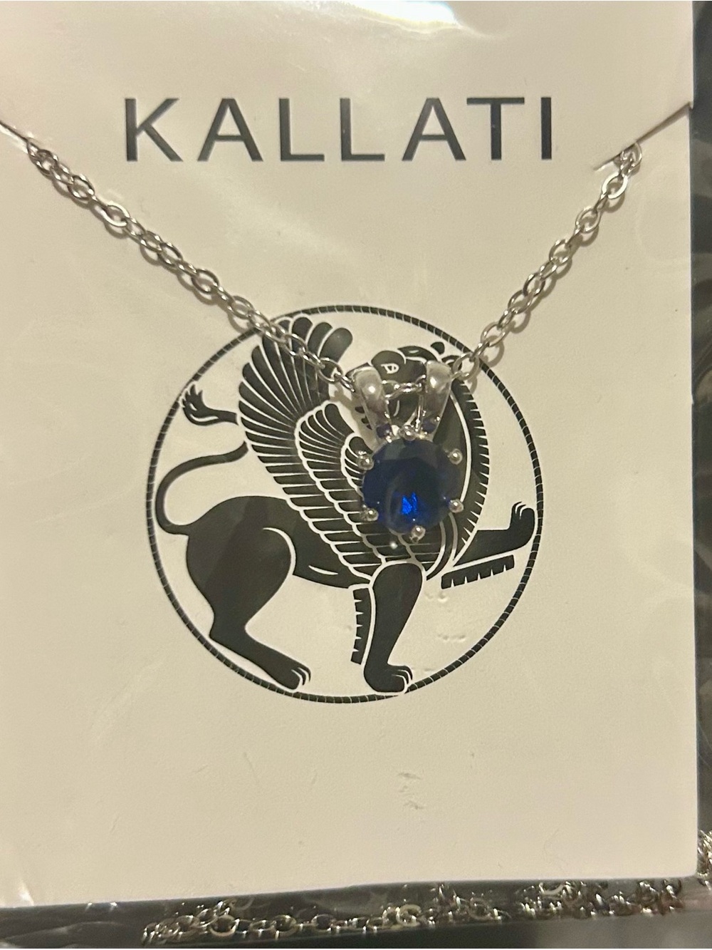 Kallati Silver Necklace with Deep Blue gemstone Pendant